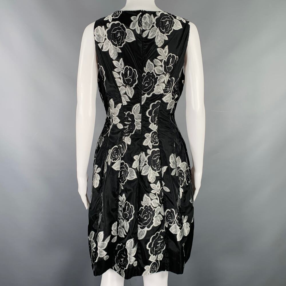 PRABAL GURUNG Size 10 Black Silver Polyester Floral A-Line Cocktail Dress - Picture 3 of 5